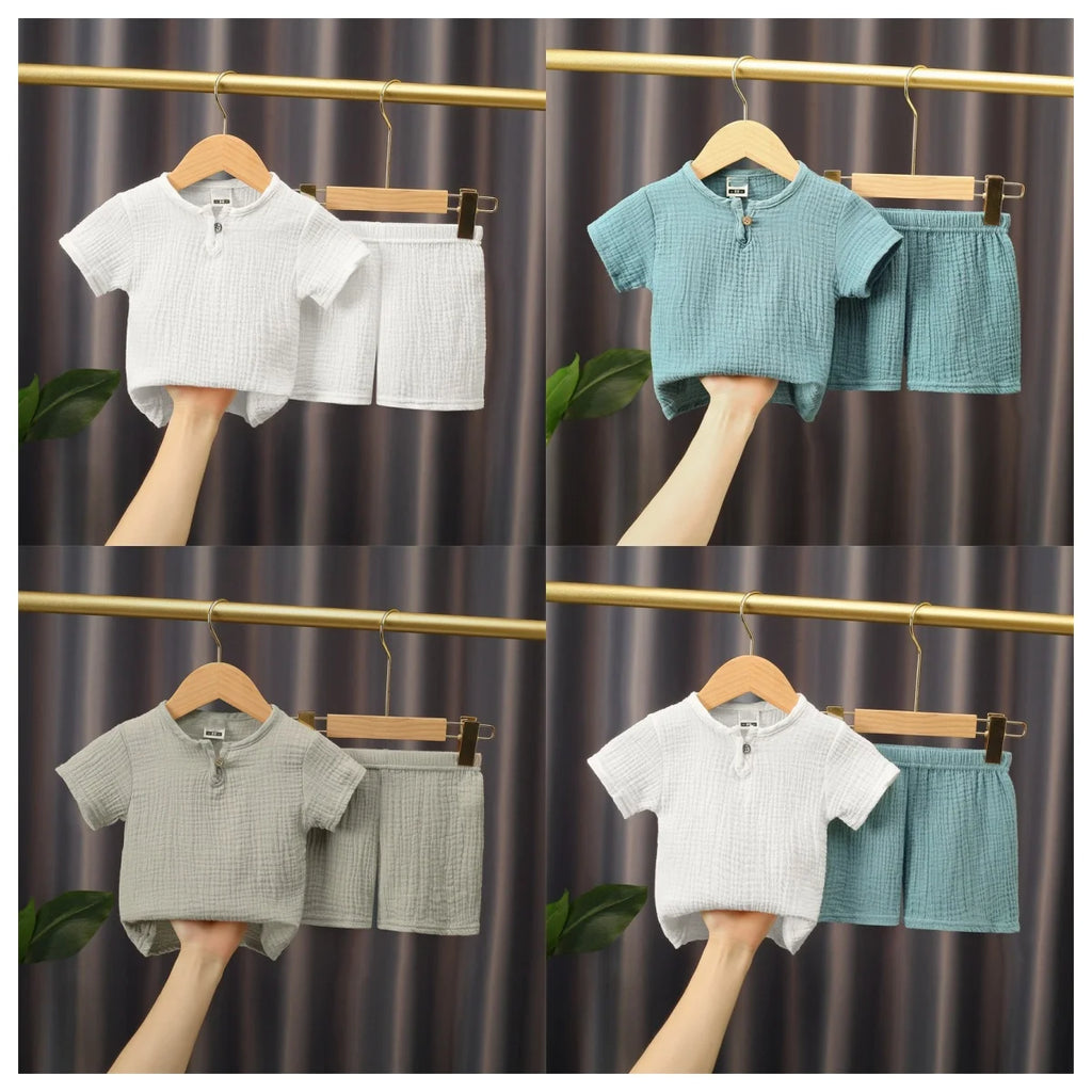 Set di 2 Pezzi per Neonati in Cotone, Abbigliamento per Bambine e Bambini, Magliette e Pantaloncini in Mussola, Design Morbido per Neonati