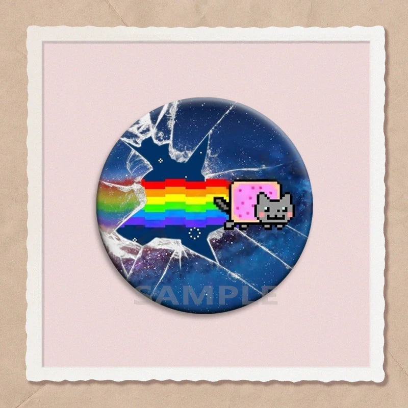 Simpatico e divertente arcobaleno gatto alieno spille con bottoni zaino abbigliamento decorazione spilla cartone animato fantascienza distintivo gioielli regali per bambini