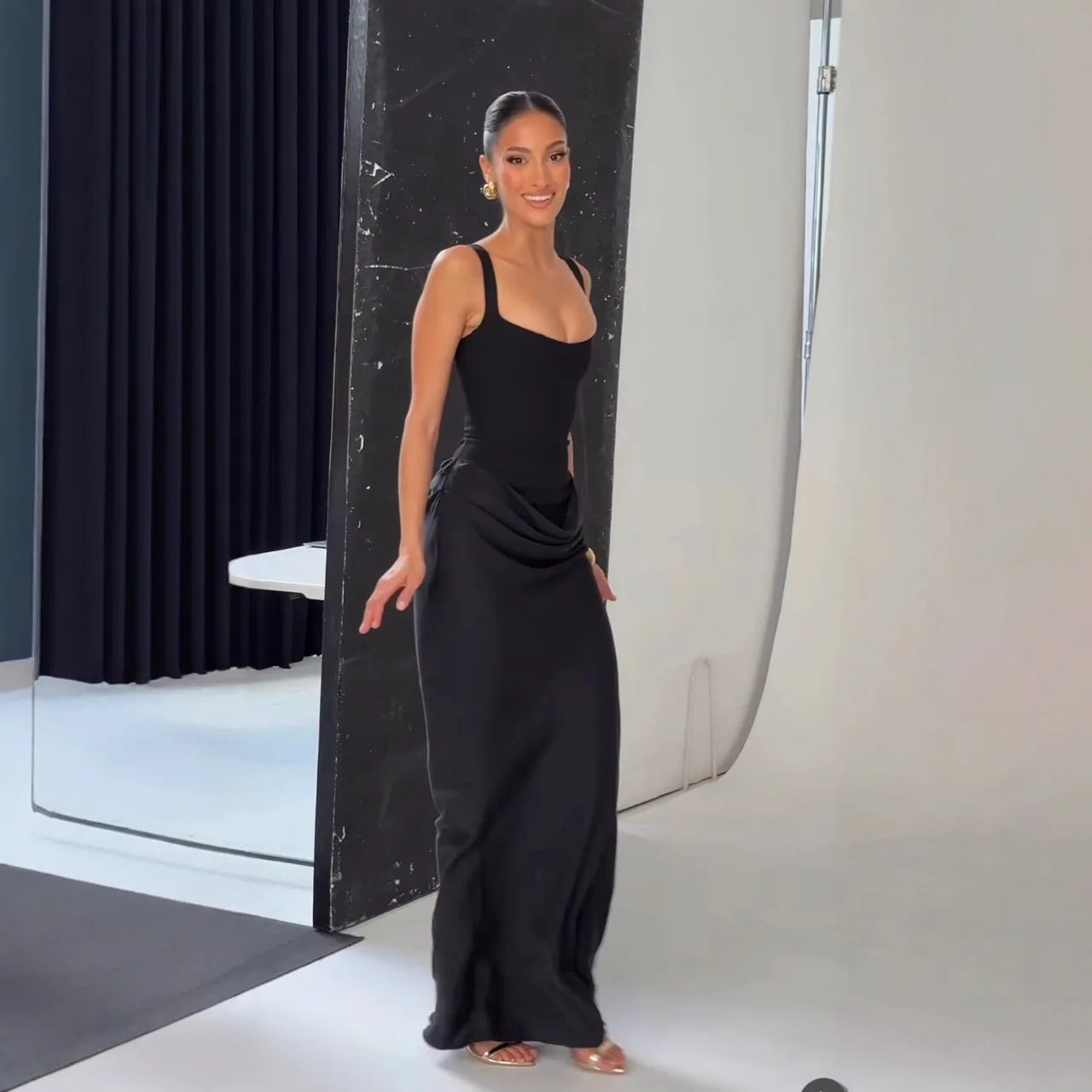 Suninheart Abito lungo da donna bianco Abito elegante con lacci Abito da cerimonia formale sottile per invitati a un matrimonio