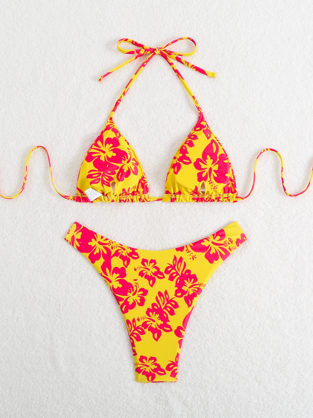 Costume da bagno estivo da donna sexy a vita alta con stampa floreale retrò in 2 pezzi con lacci