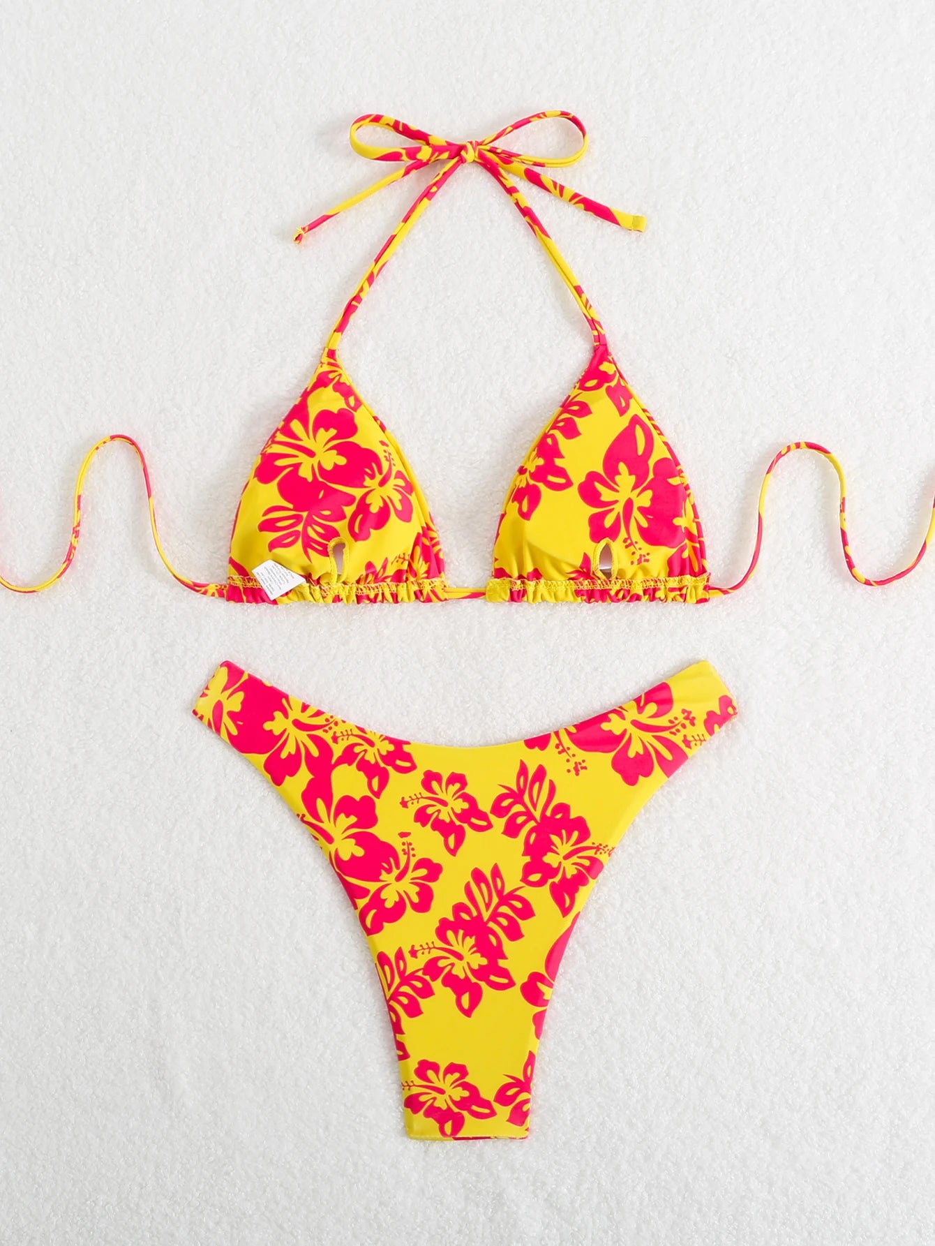 Costume da bagno estivo da donna sexy a vita alta con stampa floreale retrò in 2 pezzi con lacci