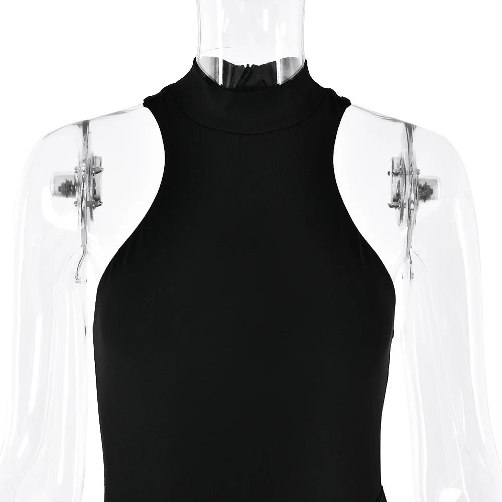 JULISSA MO Abito lungo da donna sexy scollato in raso Abito lungo nero senza maniche a vita alta Donna Autunno Skinny Elegante Party Clubwear