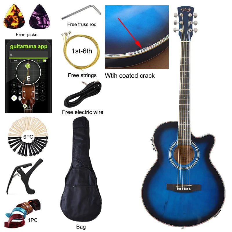 Chitarra elettrica acustica a corpo sottile Chitarra per principianti con Gig Bag gratuito Corda libera Colore bianco naturale Sunburst nero