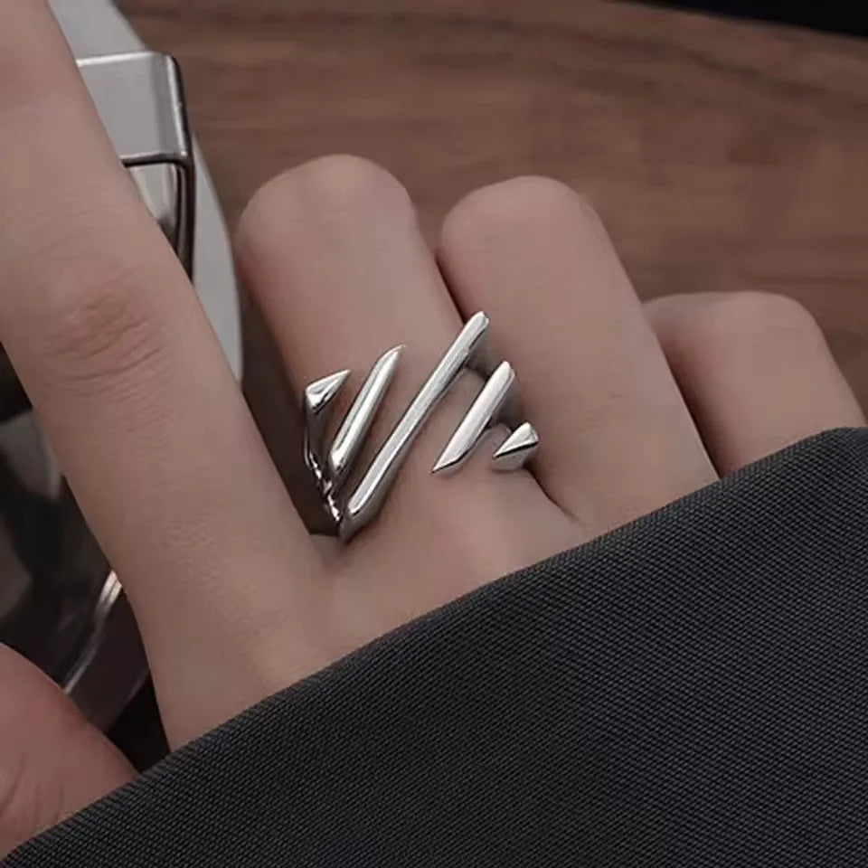 PANJBJ 925 anelli in pietra nera geometrica in argento sterling per le donne ragazza coreana semplice regolabile coppia gioielli Dropshipping