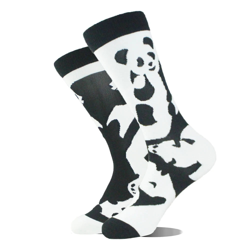 1 Pair Combed Cotton Socks Men Novelty AB Asymmetry Funny Skateboard Men's Mid Length Animal Print Socks Harajuku Happy Socks