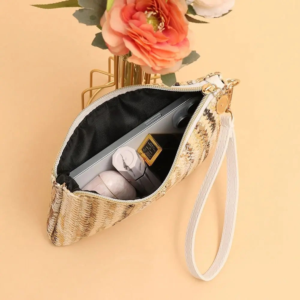 Borsa Intrecciata in Paglia Colorata alla Moda, Stile Retrò Bohémien, Portamonete da Polso
