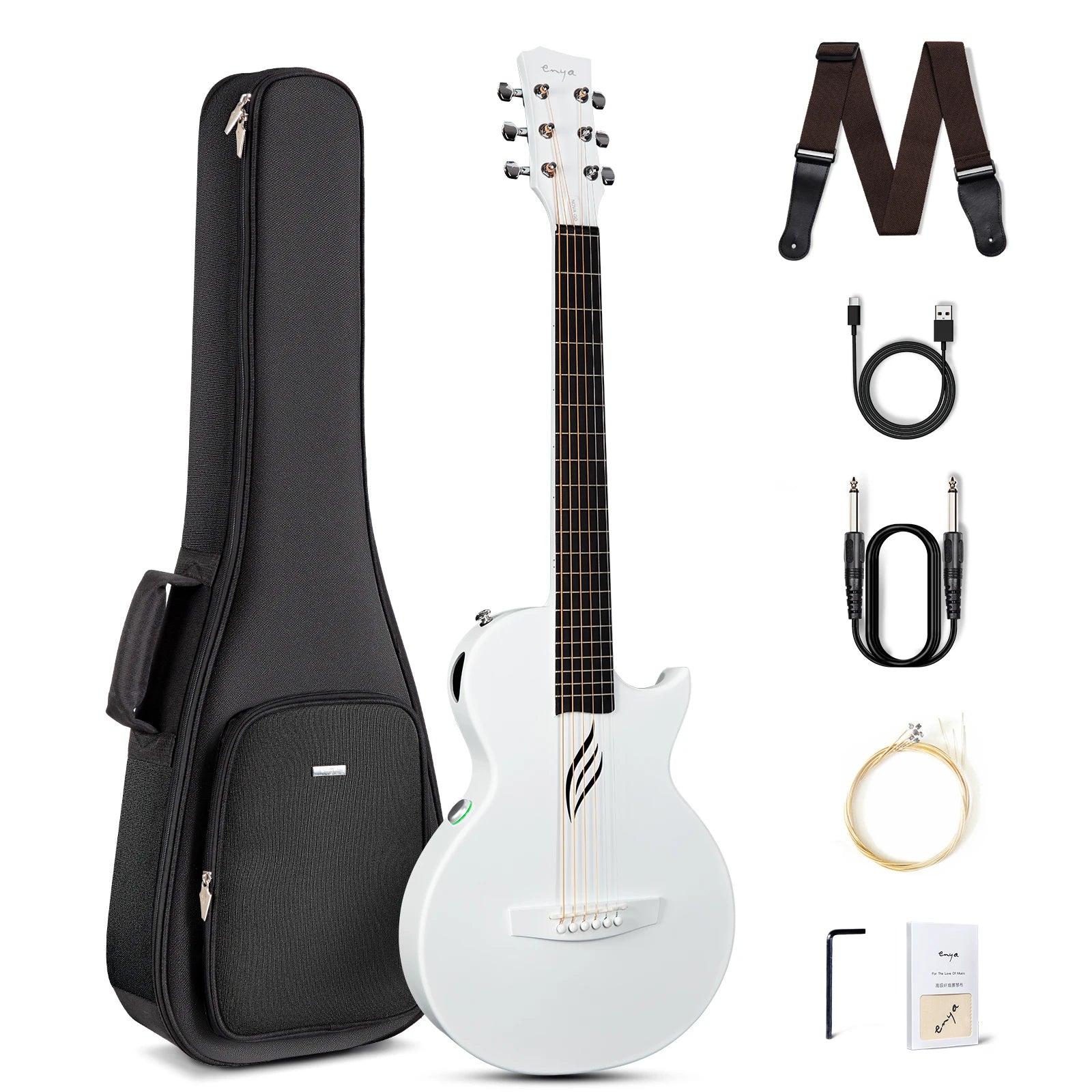 Enya NOVA GO SP1 Chitarra Acustica-Elettrica in Fibra di Carbonio da 35 Pollici con Effetti Integrati, Bluetooth e Pacchetto per Principianti