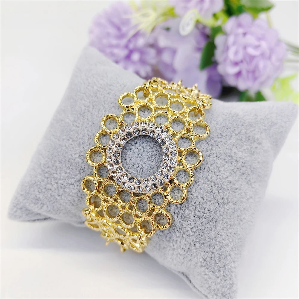 African Costume Jewelry Sets Gold Color Crystal Wedding Women Bridal Accessories nigerian Flower Pattern Necklace Set