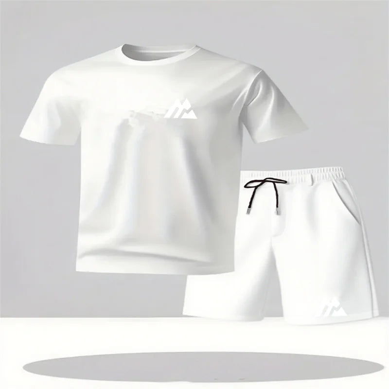Set Sportivo da Uomo alla Moda, Maglietta a Maniche Corte e Pantaloncini, Completo Sportivo a Collo Tondo, Set 2 Pezzi