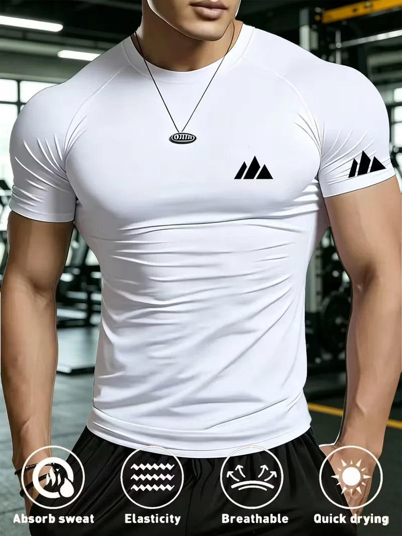 Nuova T-shirt da palestra aderente da uomo, traspirante, anti-sudore e ad asciugatura rapida, adatta per palestra, basket, corsa e ciclismo