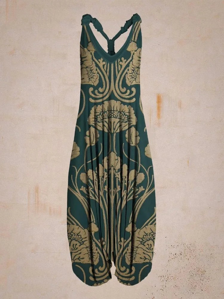 Tuta generale allentata bohémien a gamba larga Mandala etnico Stampa paisley vintage Pagliaccetti da donna Tutina harem senza schienale