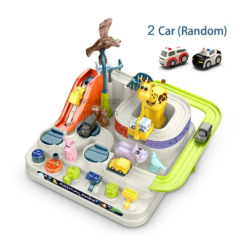 Modello di auto ferroviaria da corsa Giocattoli educativi Pista per bambini Gioco di avventura Cervello Meccanico Interattivo Treno Animali Giocattolo razzo spaziale