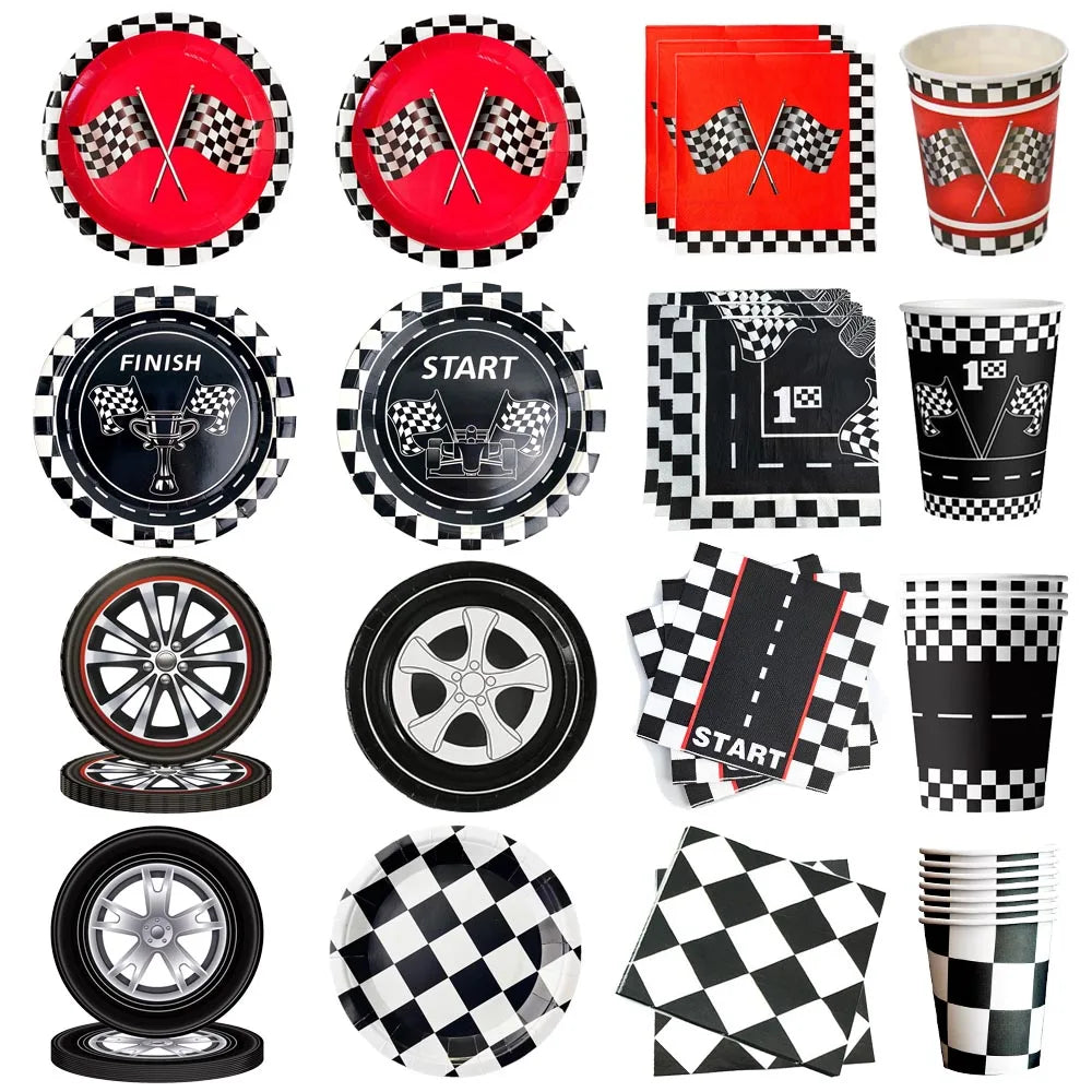 Auto da corsa Compleanno Stoviglie usa e getta Auto da corsa Forniture per feste Piatti Tovaglioli Sport da corsa Decorazioni per feste di compleanno per bambini