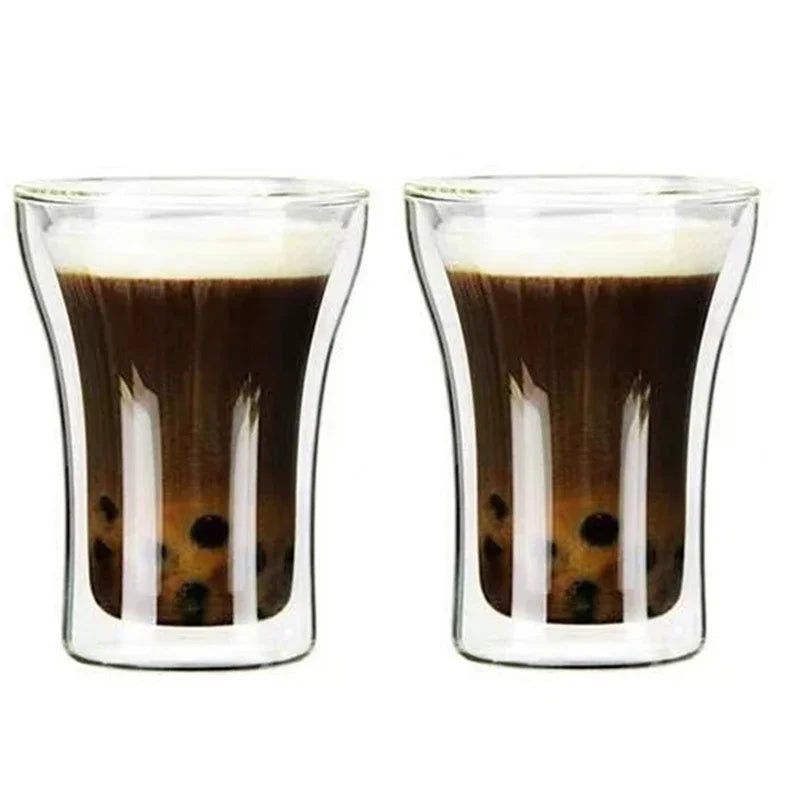 JUSTINLAU 1/2/4 Pezzi Tazza da Caffè in Vetro a Doppia Parete, Bicchiere Trasparente Termoisolante per Acqua, Tazza per Colazione, Bicchiere per Bevande Fredde, Boccale da Birra
