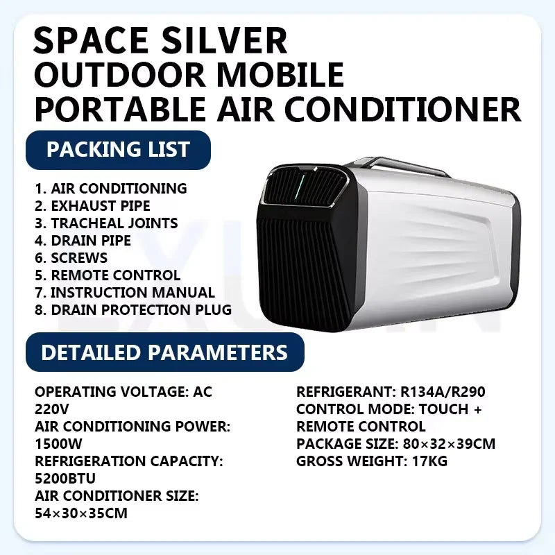 Condizionatore d'aria portatile, climatizzatore mobile per camper, tenda, camion, parcheggio, esterni, auto, campeggio, 220V R290/R134a 5200Btu