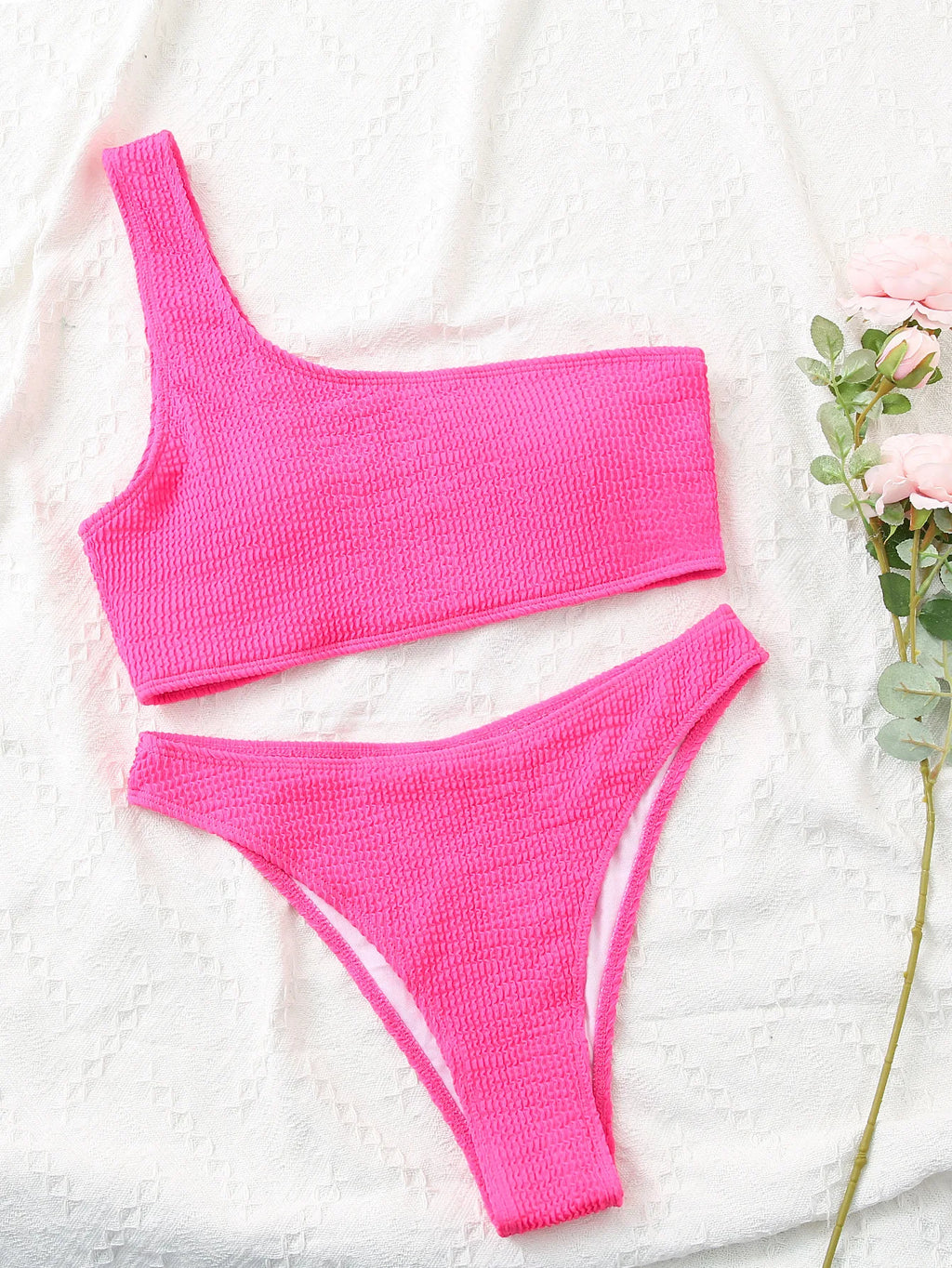 Costume da bagno bikini monospalla strutturato costume da bagno taglio alto costume da bagno solido donna moda brasiliana 2025