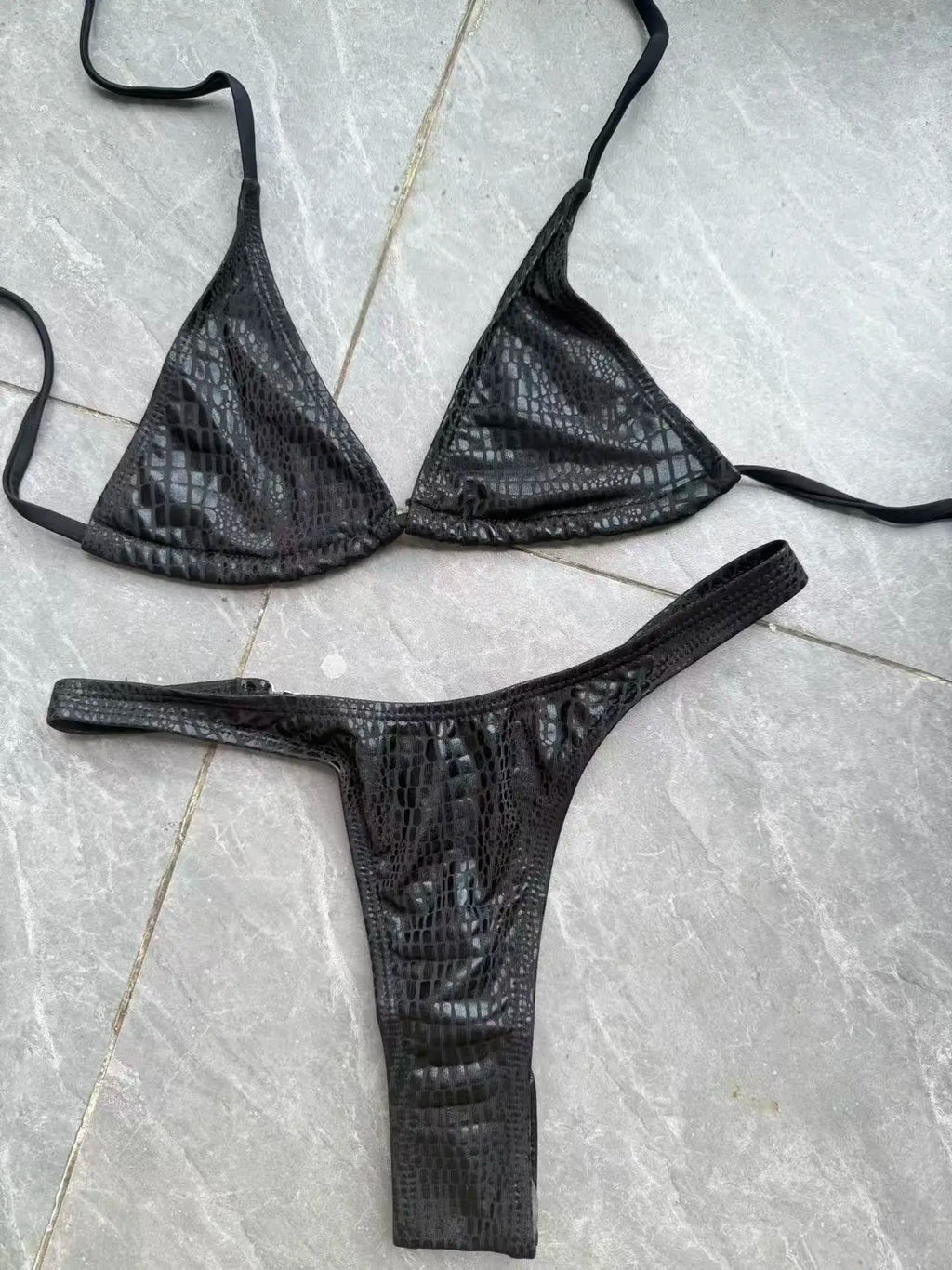 DEKA Luxury Diamond Back Perizoma Bikini Nero lucido Stampa pelle di serpente Bikini Set Costumi da bagno Donna Costume da bagno Beach Push Up Costume da bagno