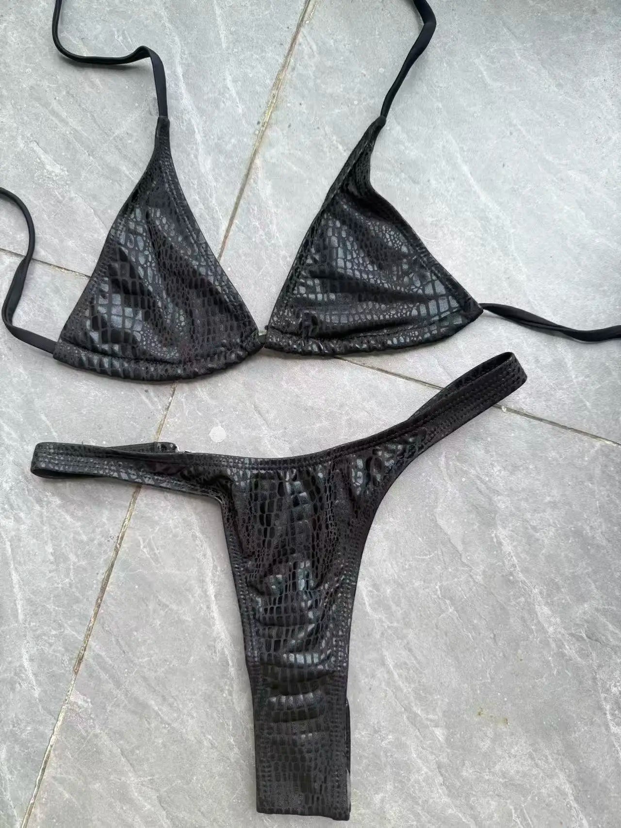 DEKA Luxury Diamond Back Perizoma Bikini Nero lucido Stampa pelle di serpente Bikini Set Costumi da bagno Donna Costume da bagno Beach Push Up Costume da bagno