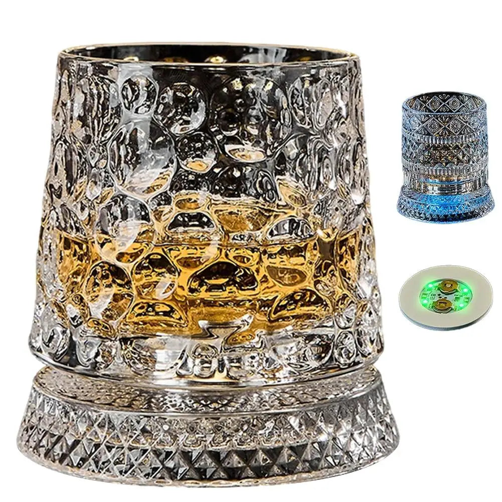 Set di 1 Bicchiere da Whisky Rotante da 260ML, Bicchiere Creativo in Cristallo Premium per Birra, Bicchiere per Liquori con Base, Bicchiere da Vino Dritto con Rilievo