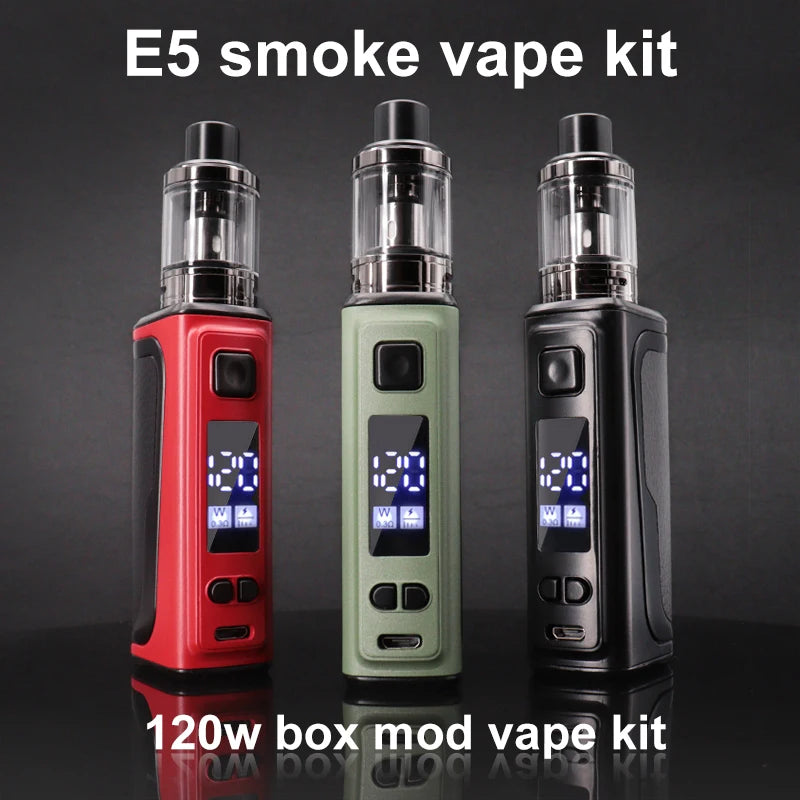 Smoke E5 Kit 120W Vape Box Mod con atomizzatore serbatoio Pod da 2.5ml 1800mAh batteria integrata schermo OLED sigaretta elettronica vaporizzatore penna Vape