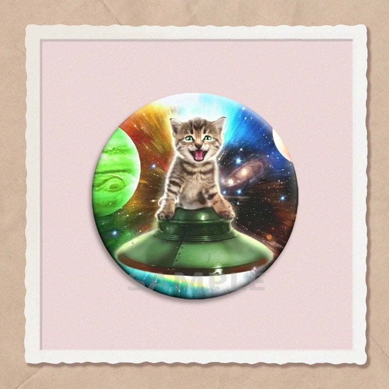 Simpatico e divertente arcobaleno gatto alieno spille con bottoni zaino abbigliamento decorazione spilla cartone animato fantascienza distintivo gioielli regali per bambini