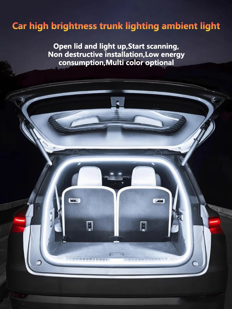 Car High Brightness Trunk Lighting Ambient Light Interior Decoration LED Wiring Free Automatic Sensing Tailgate 2/4M Light Strip