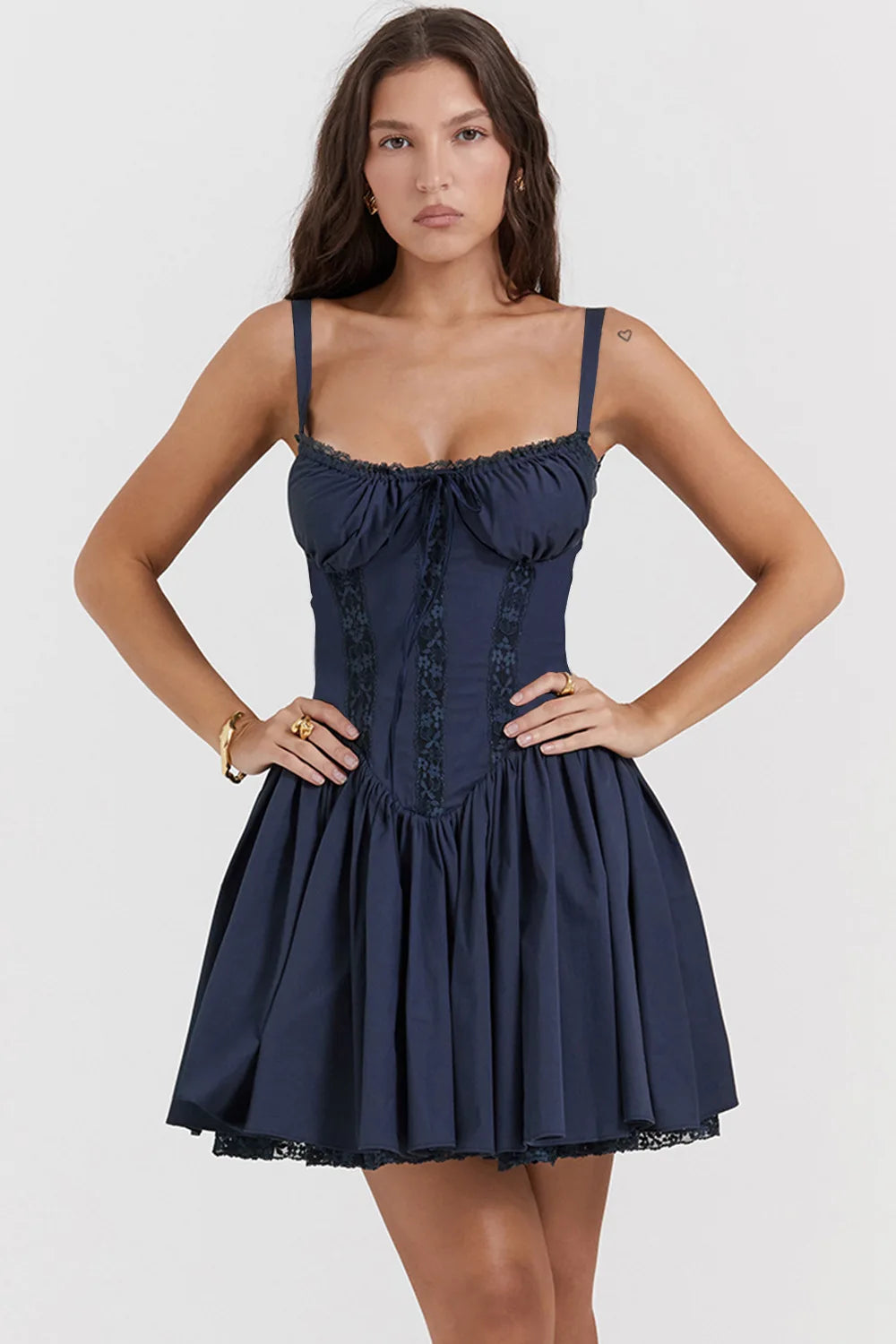 Mini Abito Estivo da Donna Elegante in Pizzo Floreale con Corsetto, Vestito Casual Corto Bianco Giallo Rosso Blu