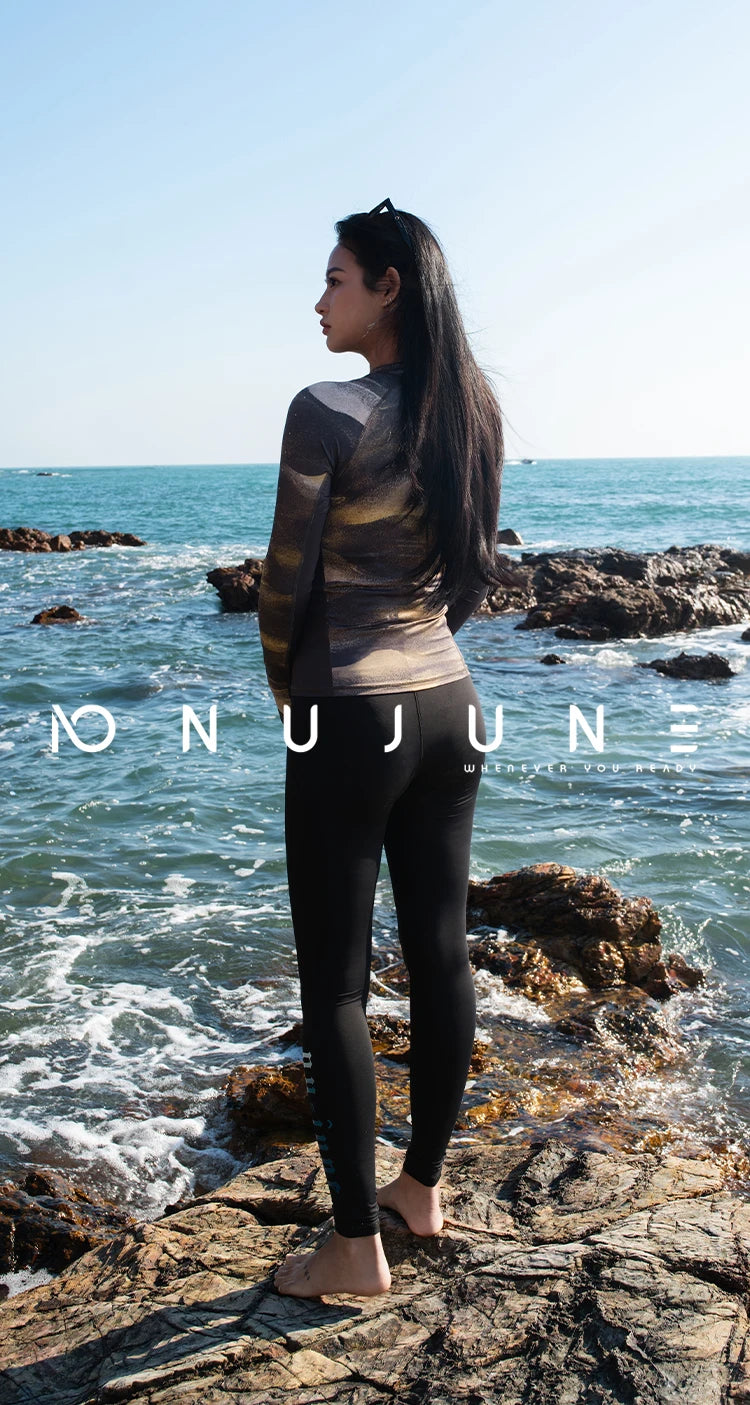 Nuovo Set Rashguard da Donna Nu-June a Maniche Lunghe ad Asciugatura Rapida con Protezione UV, Top da Nuoto con Pantaloncini, Costume da Spiaggia, Surf e Immersione