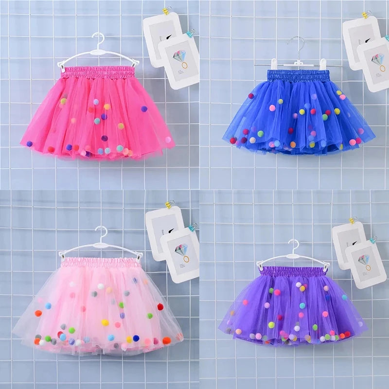 2024 Nuovo Arrivo Infantile Mulity Colorato Tulle Tutu Gonna Pom Pom Principessa Mini Vestito Abbigliamento Per Bambini Pettiskirt Vestiti Della Ragazza