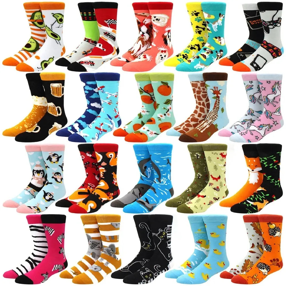 Calzini da donna per uomo Calzini creativi in cotone asimmetrico AB Personalità della moda Tendenza Coppia di cartoni animati Calzini divertenti Sox quotidiano di grandi dimensioni