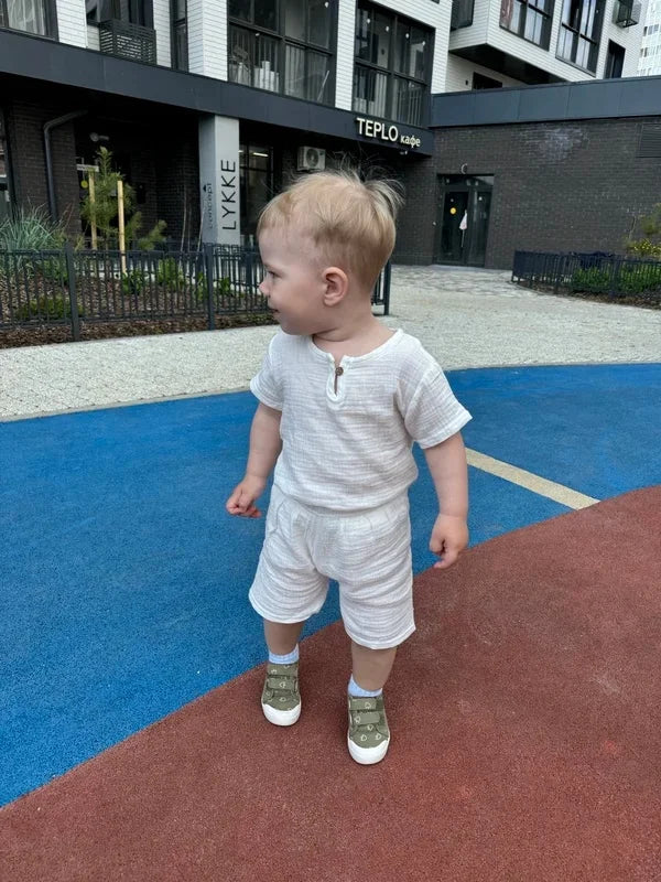 Set di 2 Pezzi per Neonati in Cotone, Abbigliamento per Bambine e Bambini, Magliette e Pantaloncini in Mussola, Design Morbido per Neonati