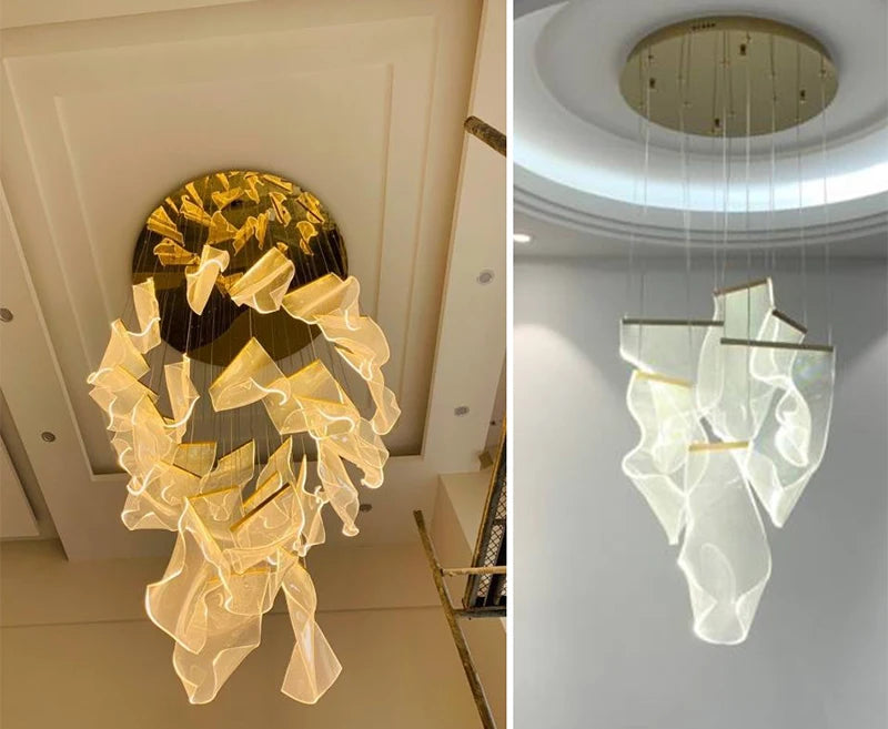 Modern Light Luxury Light Guide LED Long Strip Chandelier Living Room Dining Room Whole House Complete Set Lighting Duplex Rotat
