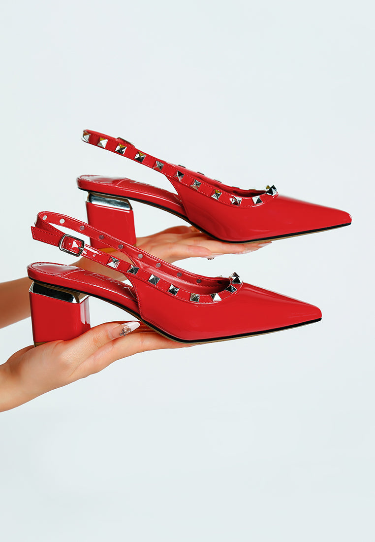 Sandali Slingback Con Borchie E Fibbia In Metallo Lucente