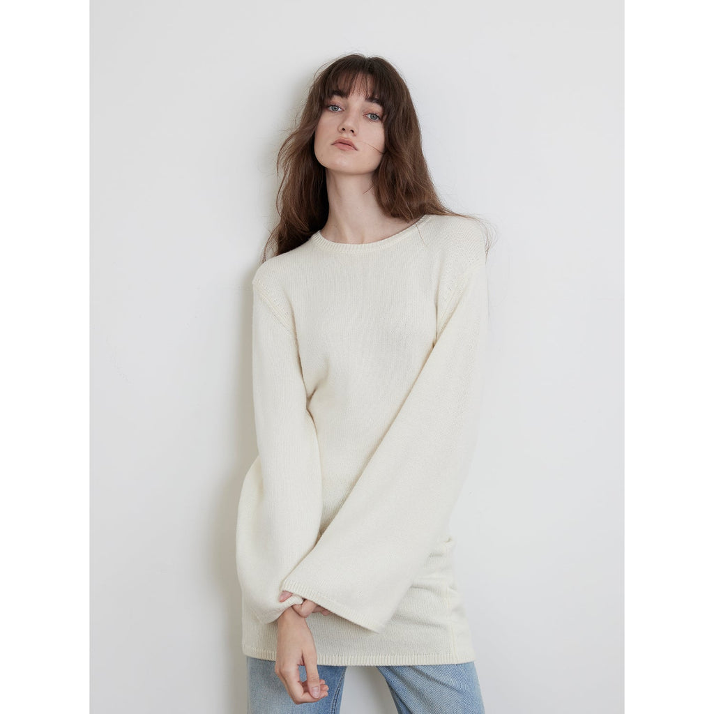 Maglione Autunno Lana Merino Vita Snellente Donne Maniche A Tromba