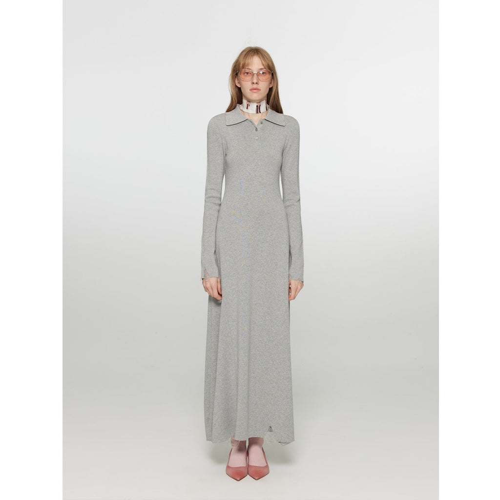 Spring Muse Lana Merino Abito A Linea Con Colletto Polo In Vita Stringata Donna