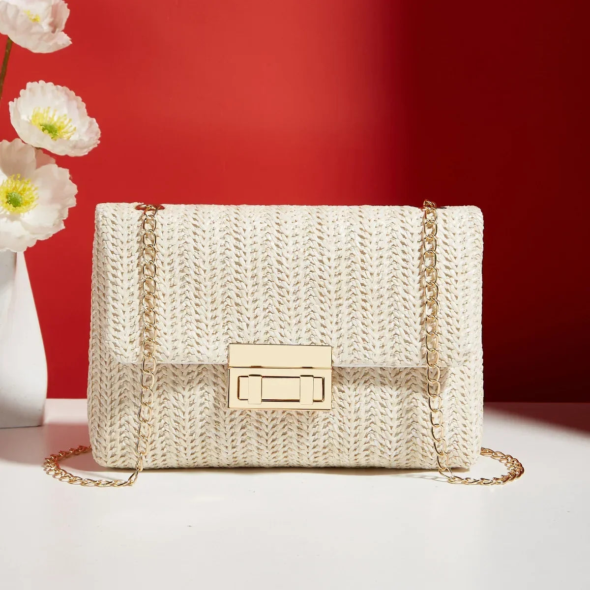 Borsa a mano con pochette in paglia a righe multicolori per donna Borsa a tracolla a tracolla con tracolla da spiaggia estiva in tessuto casual in pelle PU