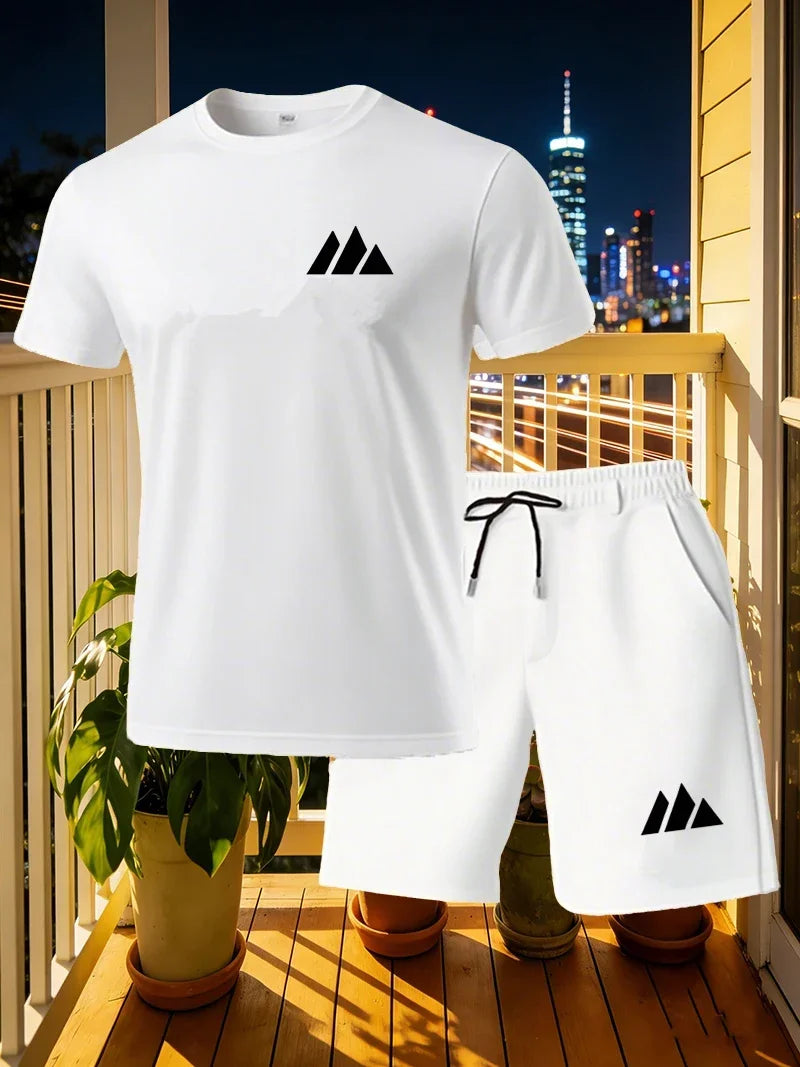 Set Estivo da Uomo: T-shirt a Maniche Corte ad Asciugatura Rapida e Pantaloncini, Completo Sportivo Urbano alla Moda per Corsa