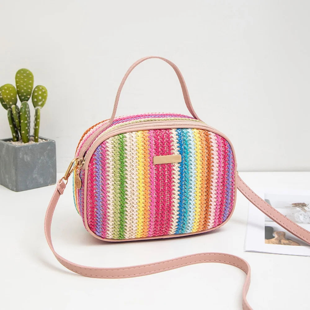 Borsa di paglia da donna in maglia di Rattan borsa da spiaggia con catena estiva piccola borsa e borsa a tracolla da donna borsa a tracolla con Design da viaggio