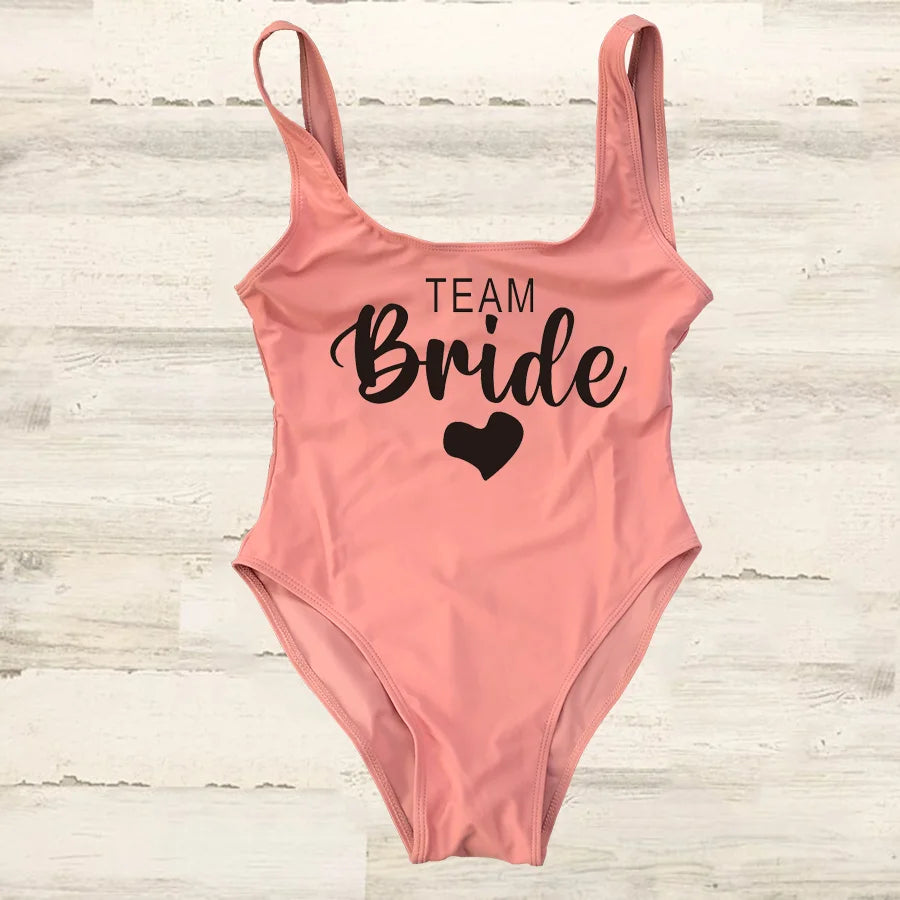 S-3XL costume da bagno intero donna Team Bride Summer Swimwear Higt Cut Low Back costume da bagno addio al celibato costume da bagno Beachwear