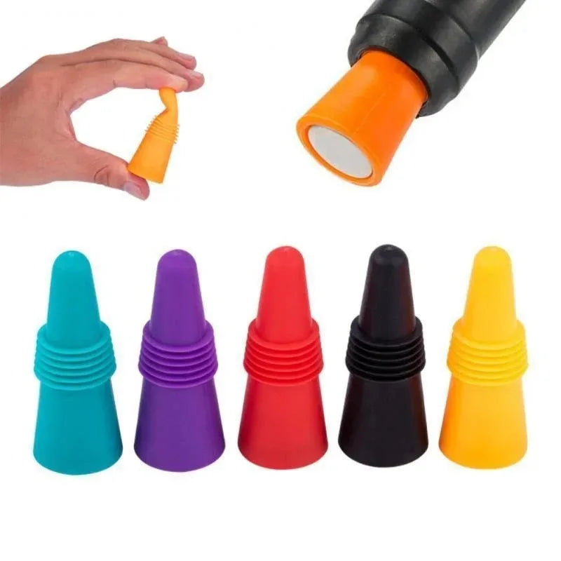 5 pezzi in silicone per vino e bevande, set di tappi per bottiglie di champagne, tappi sigillanti, tappo in sughero per vino, strumento per vino da bar