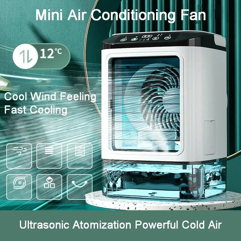 Condizionatore portatile domestico, ventilatore da scrivania con doppia atomizzazione ad ultrasuoni, 3 velocità, silenzioso, con luce notturna, condizionatore d'aria da tavolo