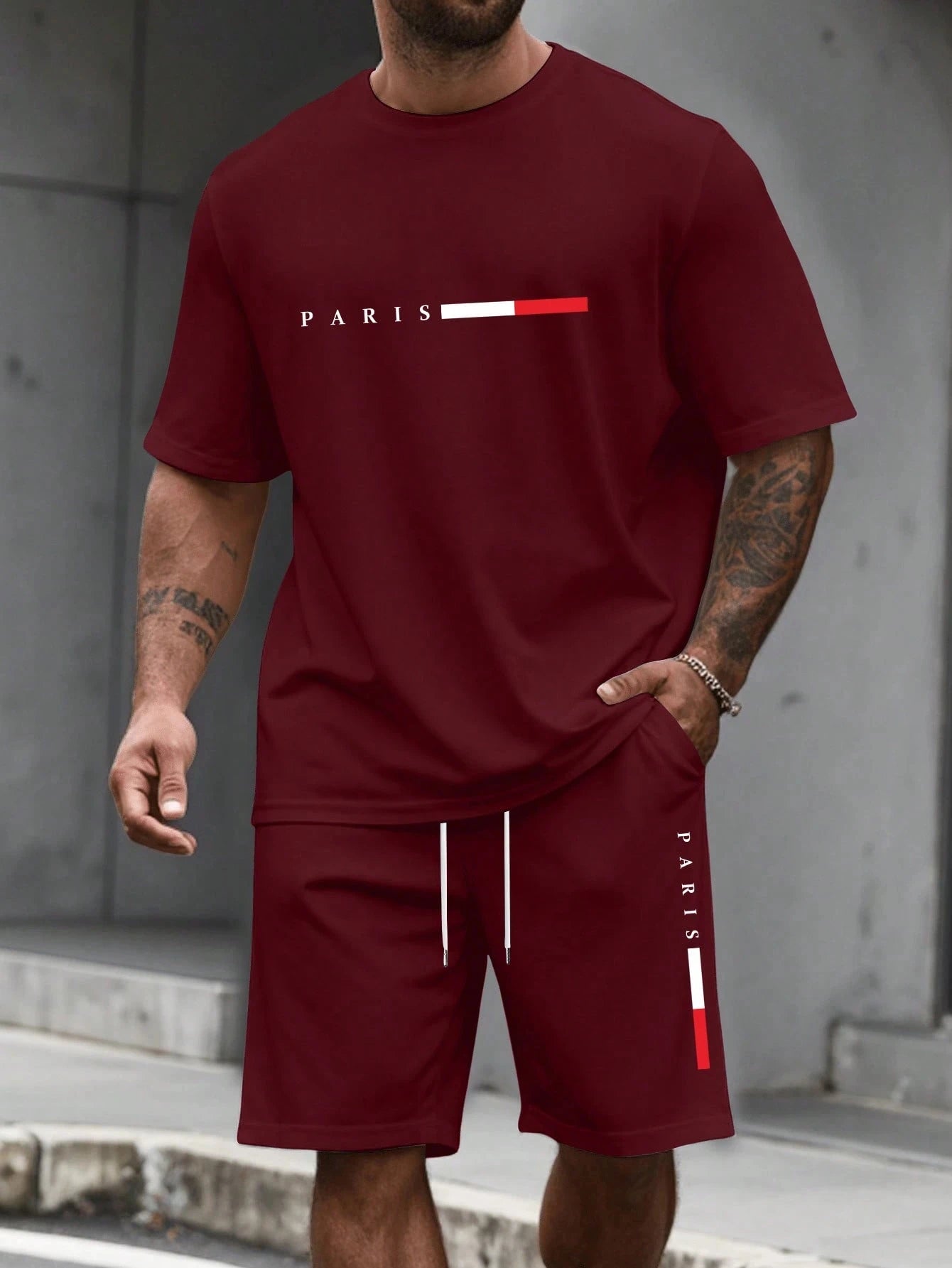 Tuta da uomo 2 pezzi  Camicia a maniche corte con scollo a O Pantaloncini Set Tuta da corsa da uomo T-shirt taglie forti Abbigliamento uomo T-shirt estiva