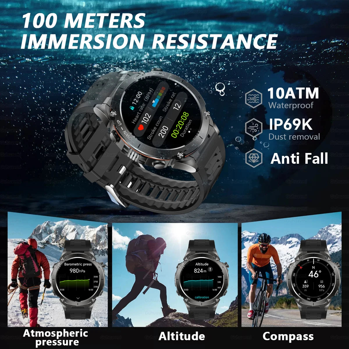 2025 Nuovo originale Stratos 4 GPS Smartwatch 1.43 "AMOLED HD Schermo Bussola Altimetro barometrico Torcia Chiamate vocali SmartWatch
