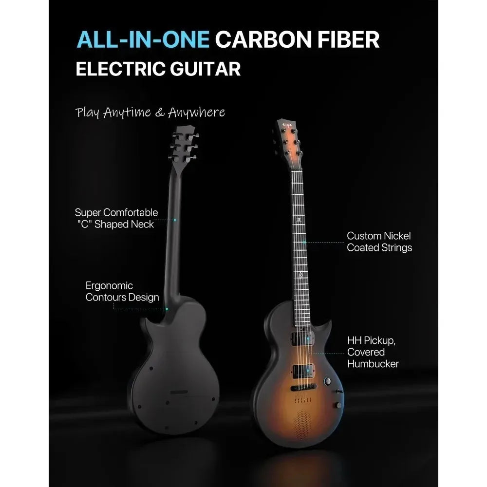 Chitarra Elettrica Enya Sonic JTElectric Jack Signature in Fibra di Carbonio con Altoparlante Wireless da 15W, Portatile Tutto-in-Uno