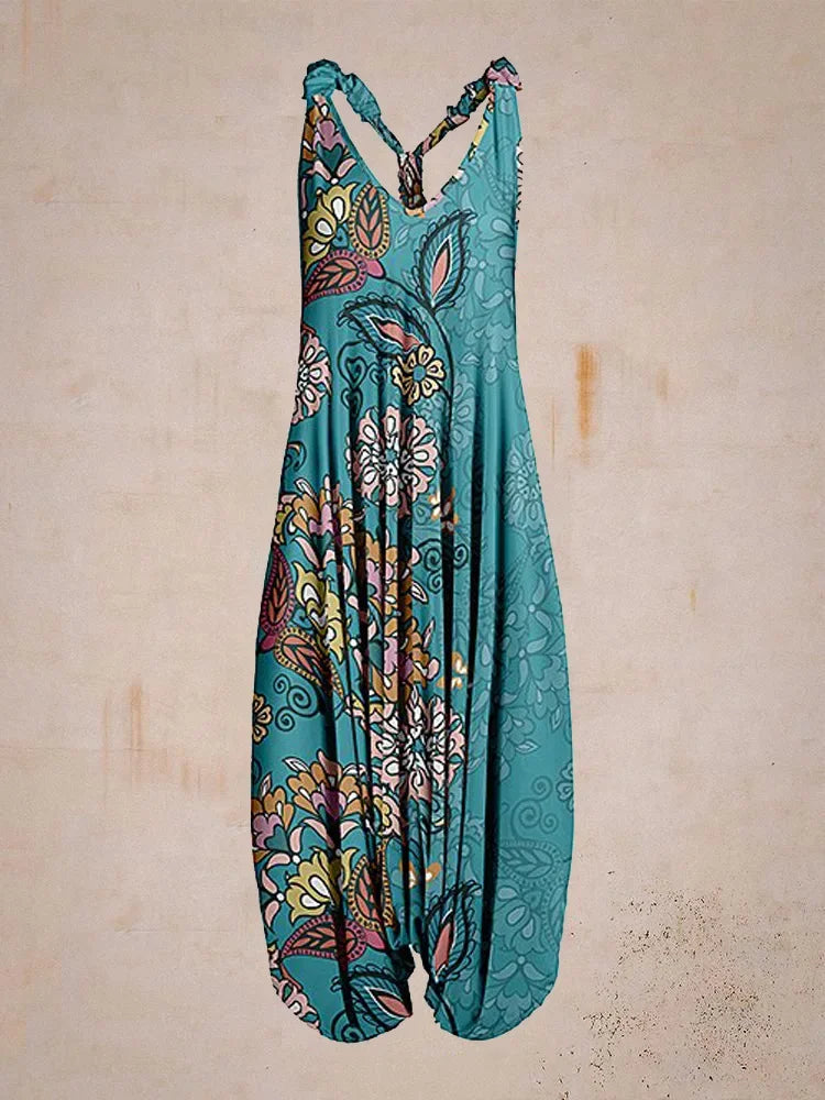 Tuta generale allentata bohémien a gamba larga Mandala etnico Stampa paisley vintage Pagliaccetti da donna Tutina harem senza schienale