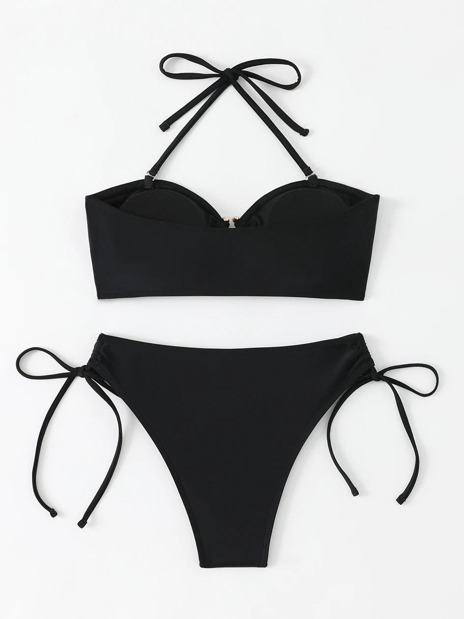 Bikini a Vita Alta da Donna 2026, Costume da Bagno Annodato, Abbigliamento da Spiaggia Brasiliano con Push-Up