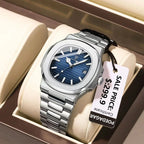 Watch for Men Stainless Steel Square Waterproof Quartz (Blue)-3