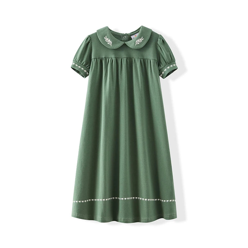 AA-SS26 Set Abito Shabbos Verde Beige Coordinato Famiglia Abbigliamento Bambini Vestiti con Fiocco Stampa Foglie d'Ulivo Set per Ragazzi Tutina per Neonati