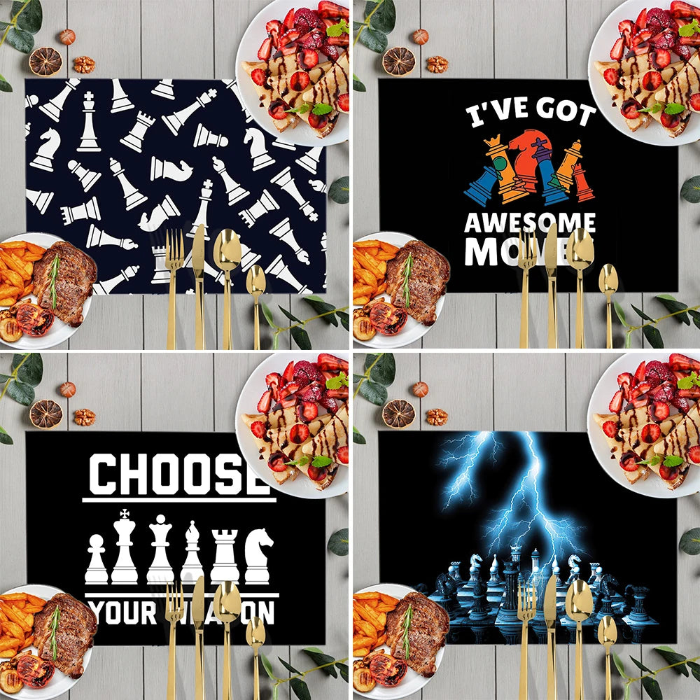 Chess Player Game Print Table Mats for Dining Checkmate Chess Fans Coffee Coaster Kitchen Dish Pads tovaglietta impermeabile in lino