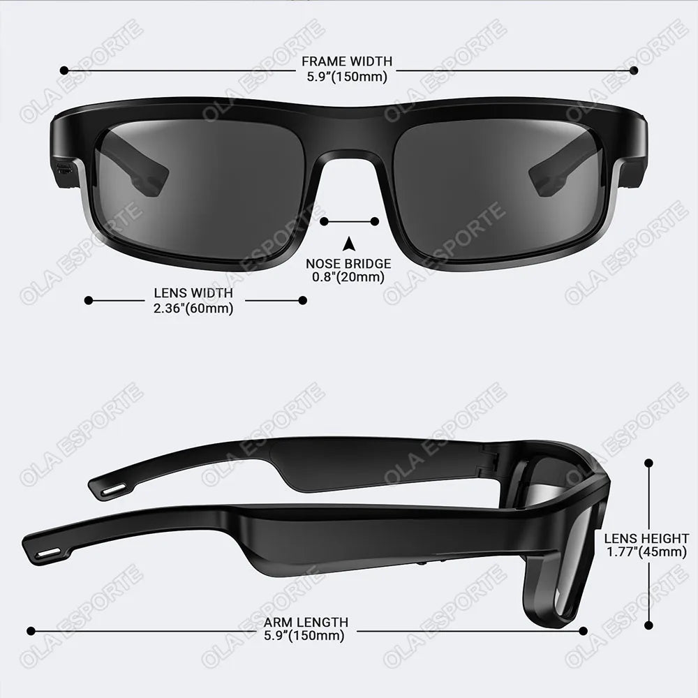 Cuffie per occhiali Bluetooth senza fili Cuffie per occhiali da sole fotocromatici a conduzione ossea Auricolari per sport all'aria aperta Cuffie per occhiali UV400